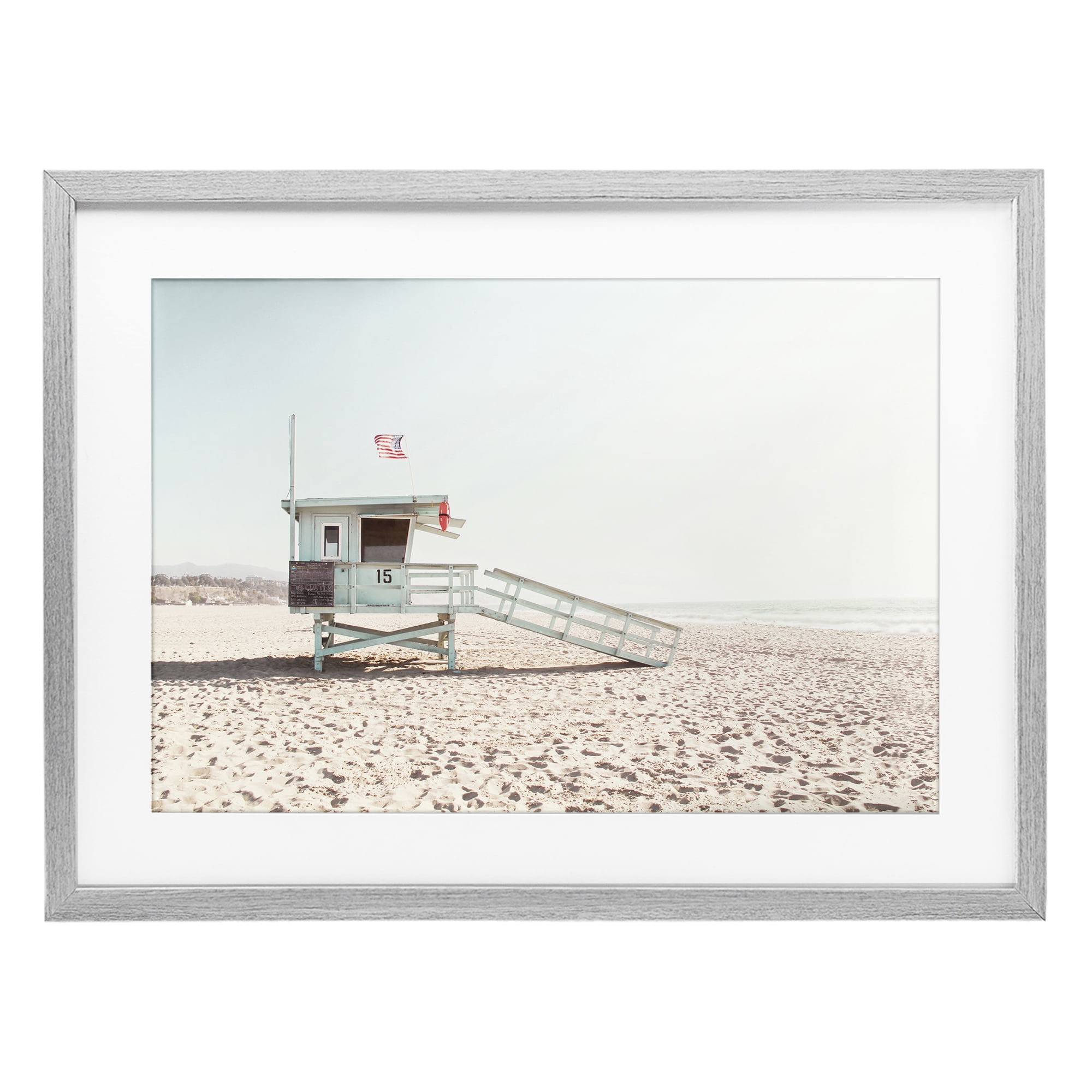 Lifeguard Hut Sunny Day Gray Framed Print Under Glass, design by Sisi and Seb