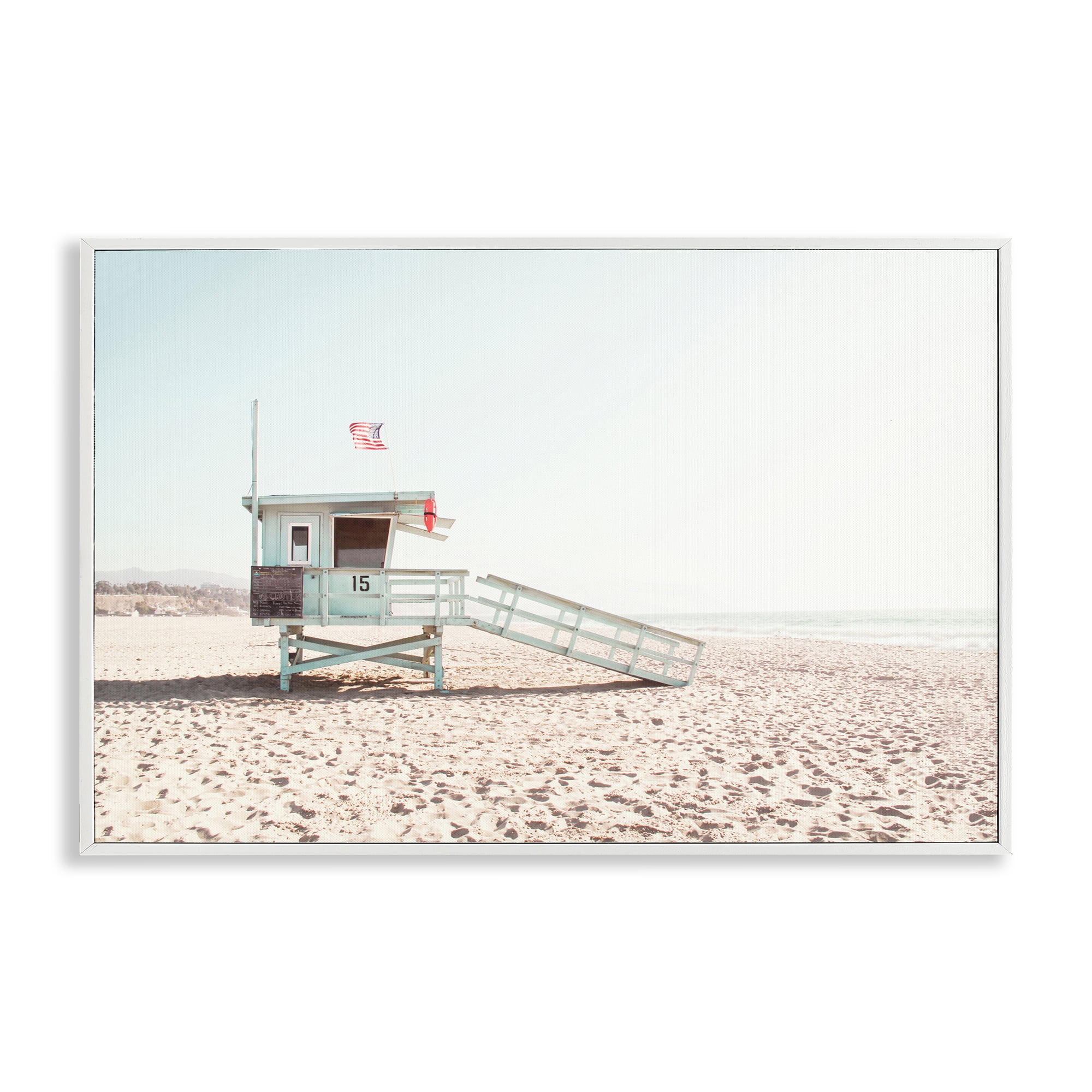 Lifeguard Hut Sunny Day White Framed Giclee Art, design by Sisi and Seb