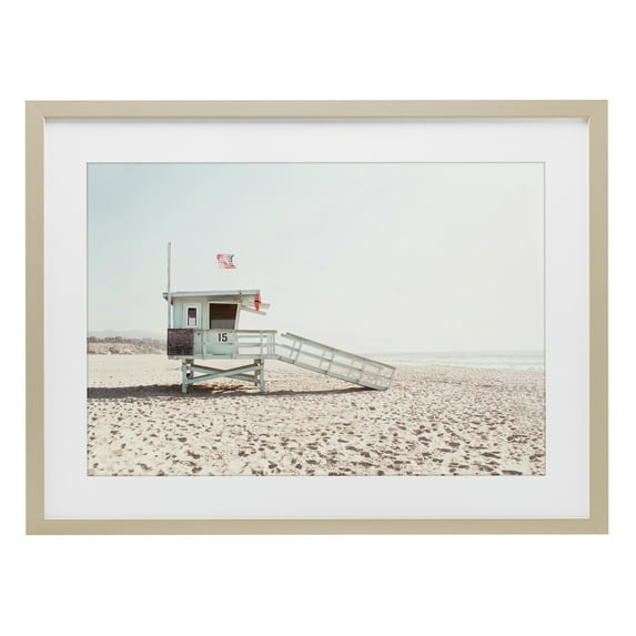 Stupell Industries Lifeguard Hut USA Flag Birch Framed Print Under Glass, design by Sisi and Seb, 14 x 20