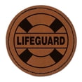 thumbnail image 1 of Lifeguard Lifesaver Buoy 2.5" Faux Leather Round Engraved Iron-On Patch - Brown, 1 of 6
