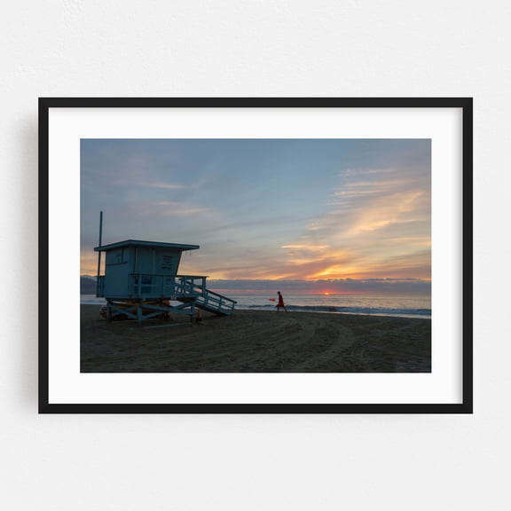 Lifeguard Off Duty - Redondo Beach California Photography Beach Sunset Coast Seascape Ocean Minimalist Black Framed Wall Art Print 24 x 36 inches