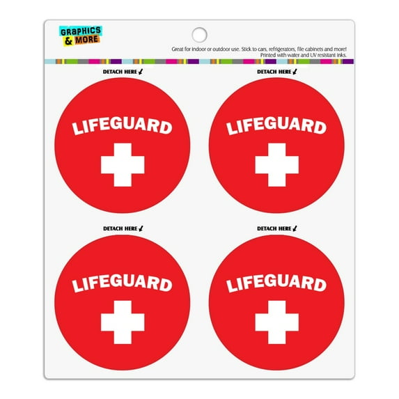 Lifeguard Red and White Refrigerator Fridge Locker Vinyl Circle Magnet Set