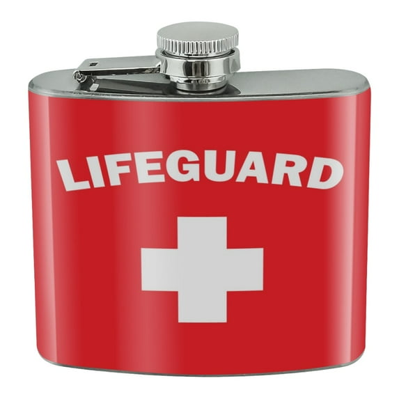 Lifeguard Red and White Stainless Steel 5oz Hip Drink Kidney Flask