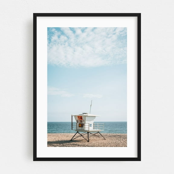 Lifeguard Stand, Malibu 01 - Los Angeles California Photography Black Framed Wall Art Print 16 x 24 inches