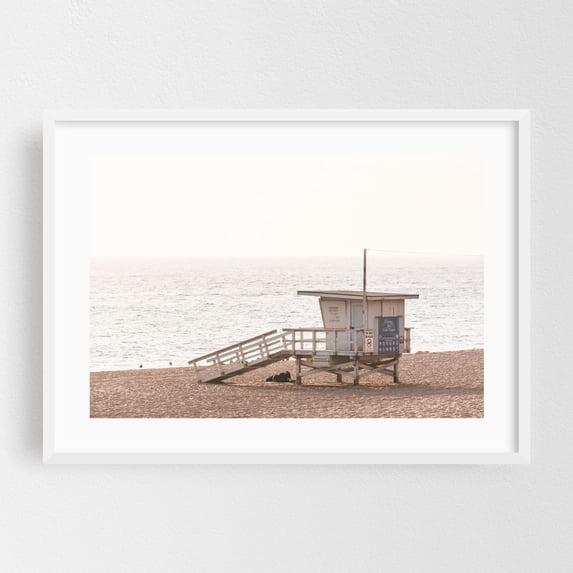 Lifeguard Stand, Malibu 02 - Los Angeles California Photography White Framed Wall Art Print 12 x 18 inches