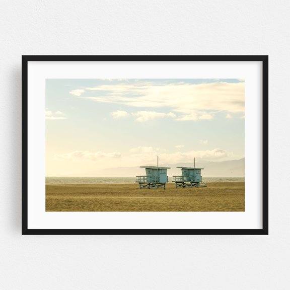 Lifeguard Station, Venice Beach 01 - California Photography Beach Coastal Ocean Minimalist Seascape Vintage Black Framed Wall Art Print 5 x 7 inches