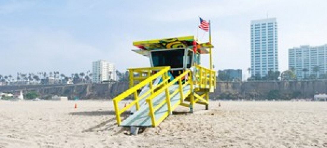 Lifeguard Station on the beach Santa Monica Beach Santa Monica California USA Canvas Art - Panoramic Images (15 x 7)