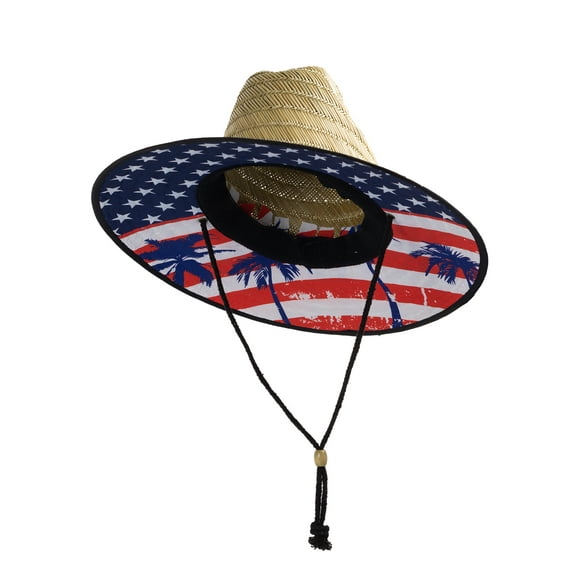 Lifeguard Straw Hat with Design Natural, Flag