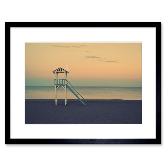 Lifeguard Tower Beach Ocean Framed Wall Art Print
