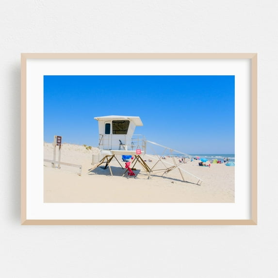 Lifeguard Tower at Assateague Island 05 - Photography Beach Coastal Ocean Seaside Summer Minimalist Oak Framed Wall Art Print 20 x 30 inches