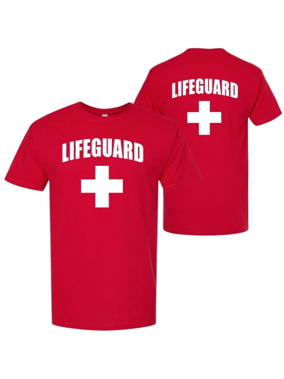 Lifeguard White Cross T-Shirt Premium Cotton Double Sided Print Life Guard On Duty Tee Shirt (Red, X-Large)