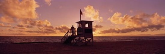 Lifeguard hut on the beach 22nd St Lifeguard Station Redondo Beach Los Angeles County California USA Canvas Art - Panoramic Images (36 x 12)