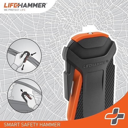 Lifehammer Smart Automatic – Window Breaker Seatbelt Cutter, Emergency Car Window Breaker for car Escape Tool, Anti-Slip Grip with Car Mounted Retail Pack (Orange-Black)