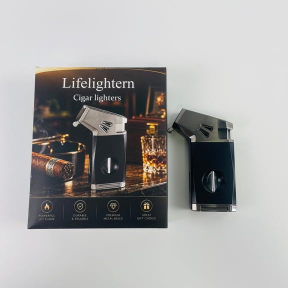 Lifelightern Cigar lighters, Premium Metal Torch Lighter with Powerful Jet Flame, Wind Resistant Refillable Lighter for Cigars, Durable Portable Cigar Accessory for Home, Travel & Gift Giving
