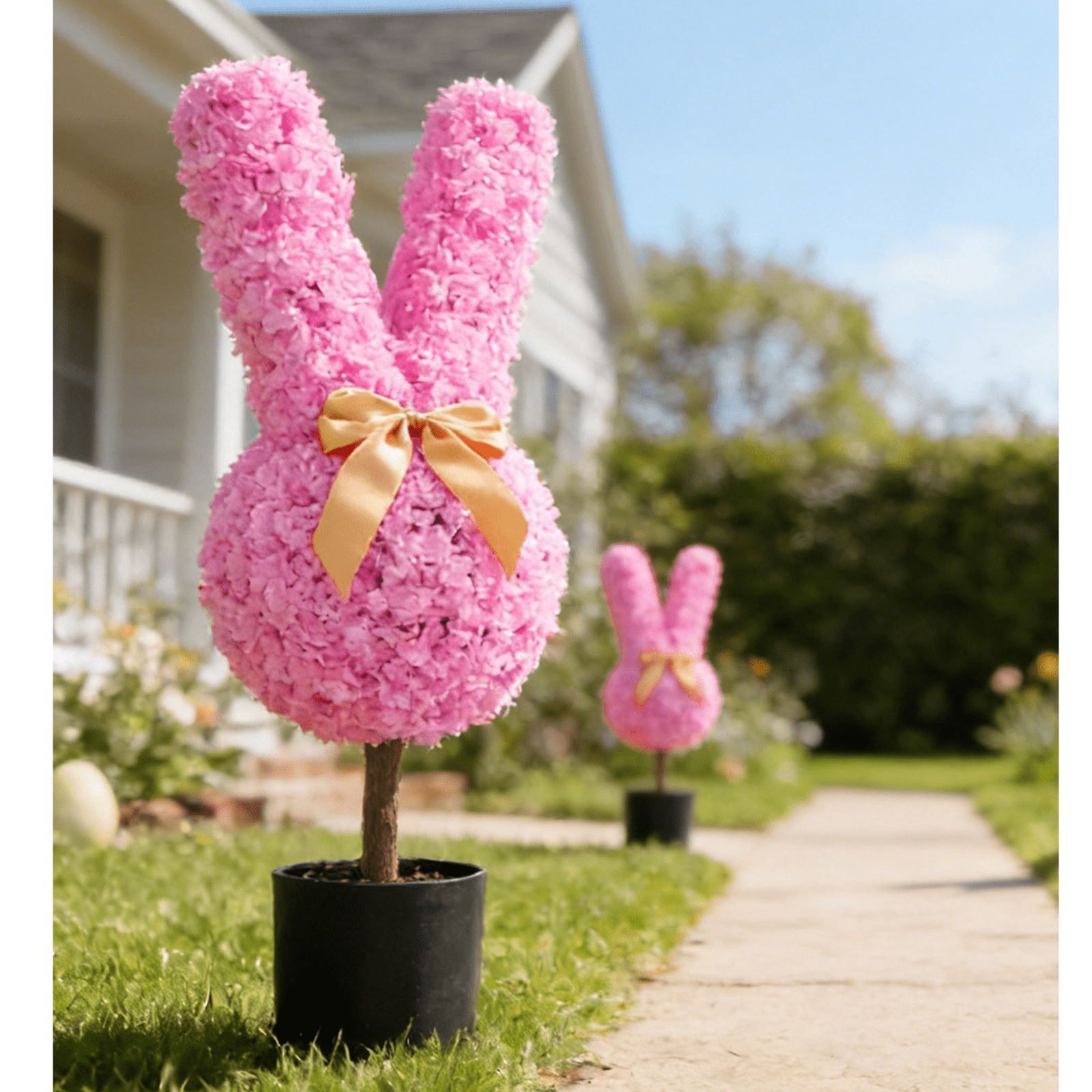 Lifelike 27.5'' Easter Bunny Topiary with Bow - Artificial Shaped ...