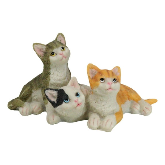 Lifelike Adorable 3 Calico Grey Tabby Colorful Kitten Cats Cuddling Figurine