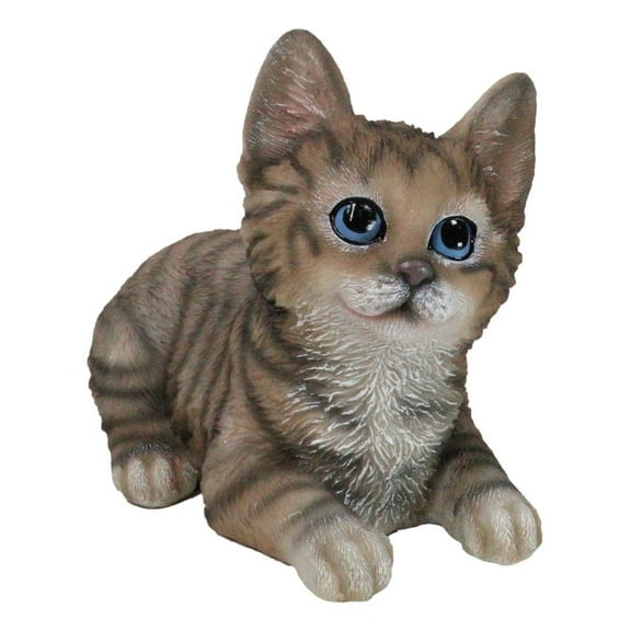Lifelike Adorable Sitting Gray Brown Tabby Feline Kitten Cat Pet Pal Figurine
