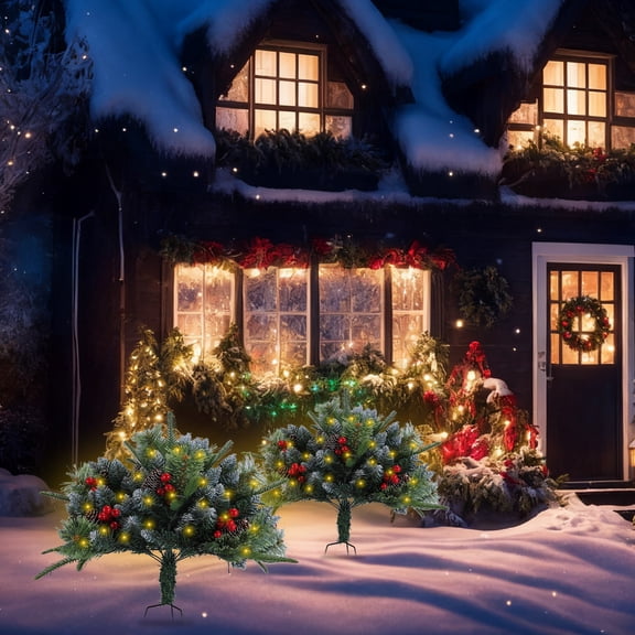 Lifelike Artificial Christmas Tree - 50 Warm LED Lights 8 Lighting Modes Auto Timer 6H 18H IP44 Waterproof Battery-Operated Indoor Outdoor Decor