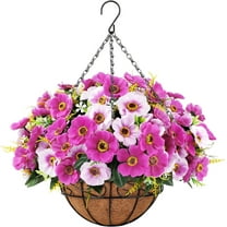 Lifelike Artificial Dutch Daisy Flower Mini Hanging Wicker Basket Cone with Chain for Indoor Balcony Decoration