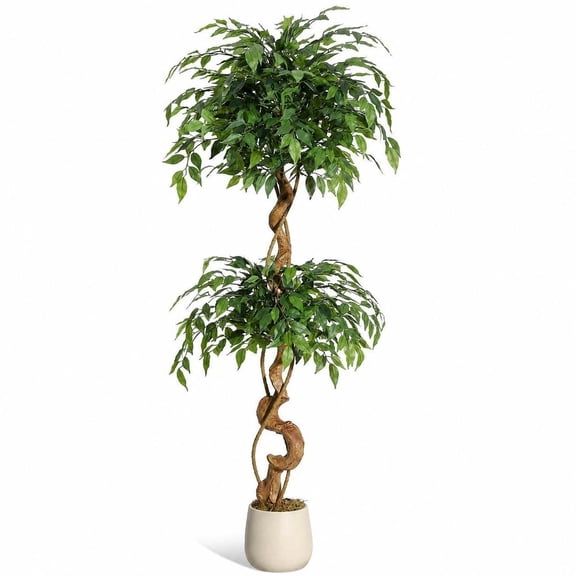 Lifelike Artificial Ficus Tree for Home & Office Decor – Realistic Fake Plant with Natural Trunk, Dried Moss, Textured Silk Leaves – Decorative Faux Indoor Greenery, 5ft (150cm)