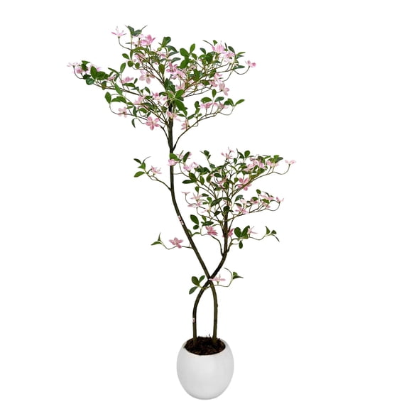 Lifelike Artificial Floral Tree - UV-Resistant Faux Floor Plant with Pink and White Blossoms, White Planter, Maintenance-Free Greenery for Home, Office, Living Room, Wedding Decor, 6FT