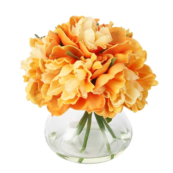 Lifelike Artificial Flower Arrangement in Vase – Real-Touch Silk & PU Bouquet, Faux Water, 9.8" Home Decor Centerpiece, orange