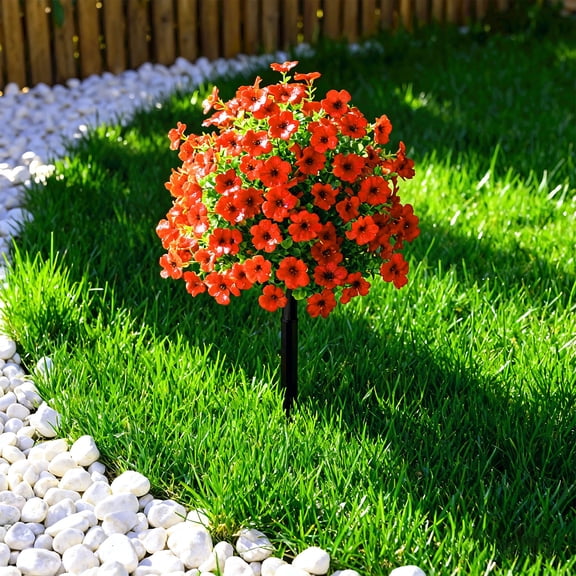 Lifelike Artificial Flower Ground Stake UV Protected Silk Greenery for Outdoor Backyard Patio Wedding Party Decor, Red