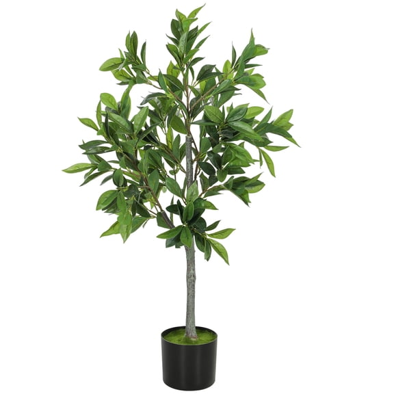 Lifelike Artificial Laurel Tree, 345 PEVA Leaves Potted Fake Plant for Home Decor, Green