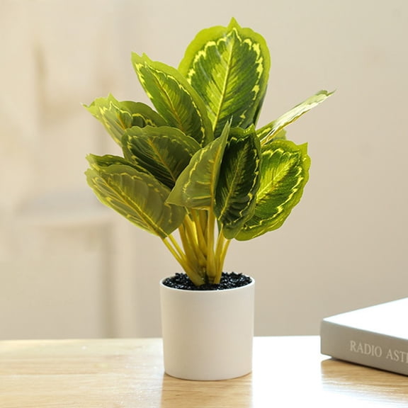 Lifelike Artificial Leaf Plant In Green Plastic Pot For Home Garden Décor