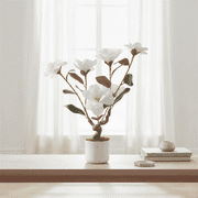Lifelike Artificial Magnolia Tree with White Flowers in Pots   24" Realistic Faux Orchids, Indoor Decorative Plants   2 Pack, Washable & Bendable, Centerpiece, Home, Office