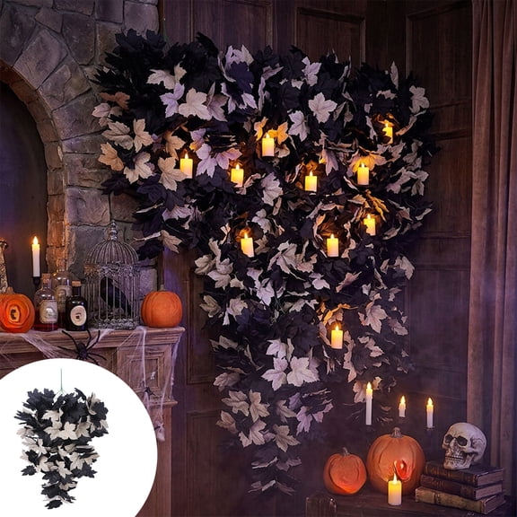 Lifelike Artificial Maple Leaf Wreath, Fall Harvest Door Decor for Thanksgiving Halloween, No-Maintenance Farmhouse Wreath for Indoor Outdoor