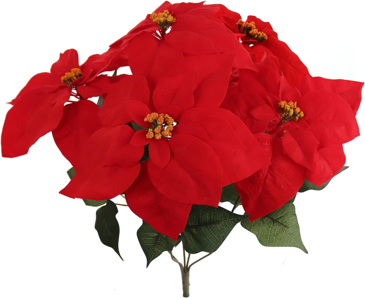 Lifelike Artificial Poinsettia Flower Bush 20 Inches Tall With 7