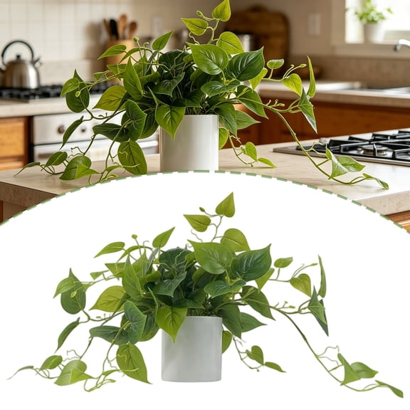 Lifelike Artificial Pothos Hanging Plants in Pots, Realistic Fake Greenery, Durable Faux Plants for Indoor Outdoor Home Decor