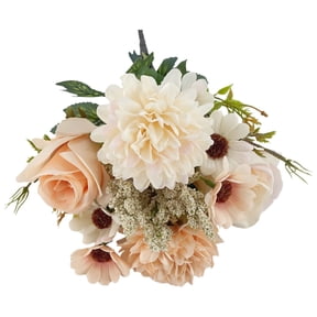 Lifelike Artificial Rose Bouquet with Chrysanthemum & Daisy - Realistic Fake Flowers for Wedding Centerpiece, Table Decor, Home - Bendable Stems, 13in Tall, 7 Branches