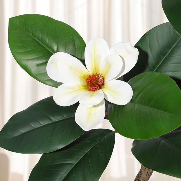 Lifelike Artificial Rubber & Magnolia Tree, Tall Faux Floor Plant in White Planter – 8 Magnolia Flowers, Realistic Indoor Home Decor, Office – Fiddle Leaf Fig Style Large Decorative Fake Plant, 7FT