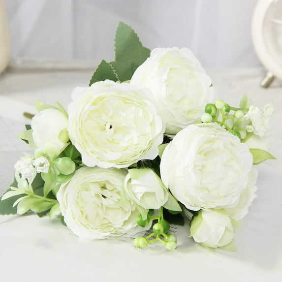 Lifelike Artificial Silk Peony Bouquet - Durable, Realistic Wedding & Home Decor Flowers (Vase Not Included)