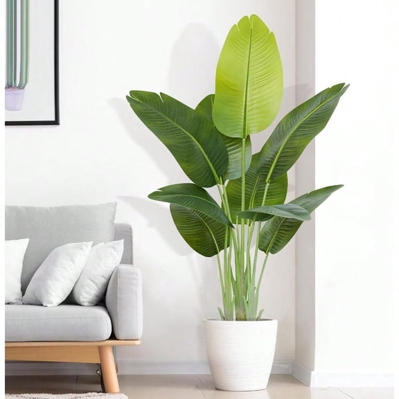 Lifelike Bird Of Paradise Artificial Plant 4ft Faux Banana Leaf Tree With 9 Trunks For Home Decor Perfect Indoor Silk Floor Plant For Living Room Office And Bedroom Ambiance Enhancement