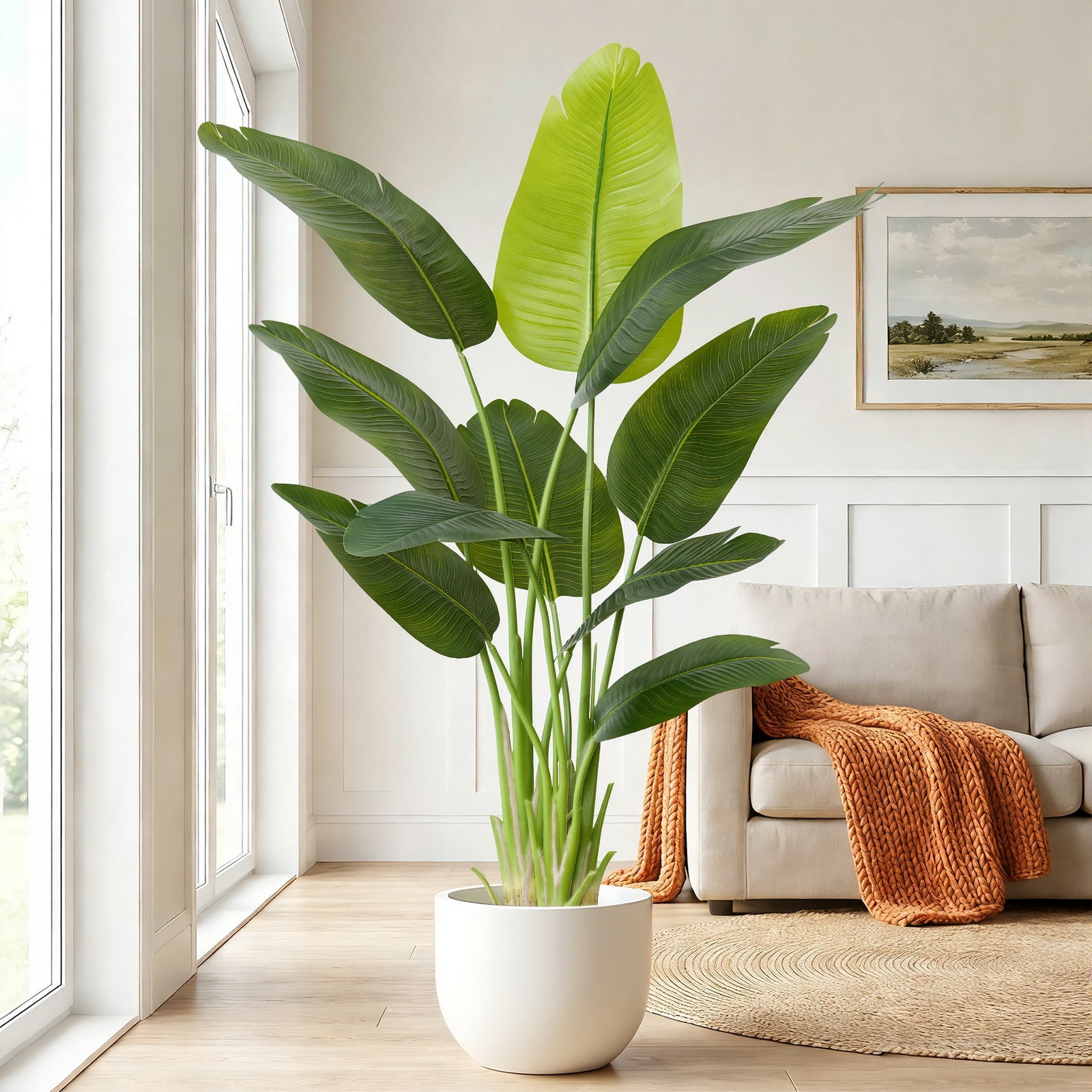 Keeplush 5FT Bird of Paradise Artificial Plant - Tall Fake Silk Tree with 10 Stems, Realistic Large Faux Indoor Floor Plant for Home Office Decor, Big Decorative House Plant (150cm)