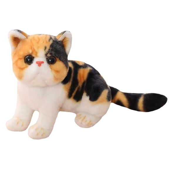 Lifelike Cat Plush Animal Figurine, 1-Pack 11.02x6.3 Inch Calico Stuffed Kitty, Cozy Plush Cushion Festival Gift for Room Ornament, bldnkj