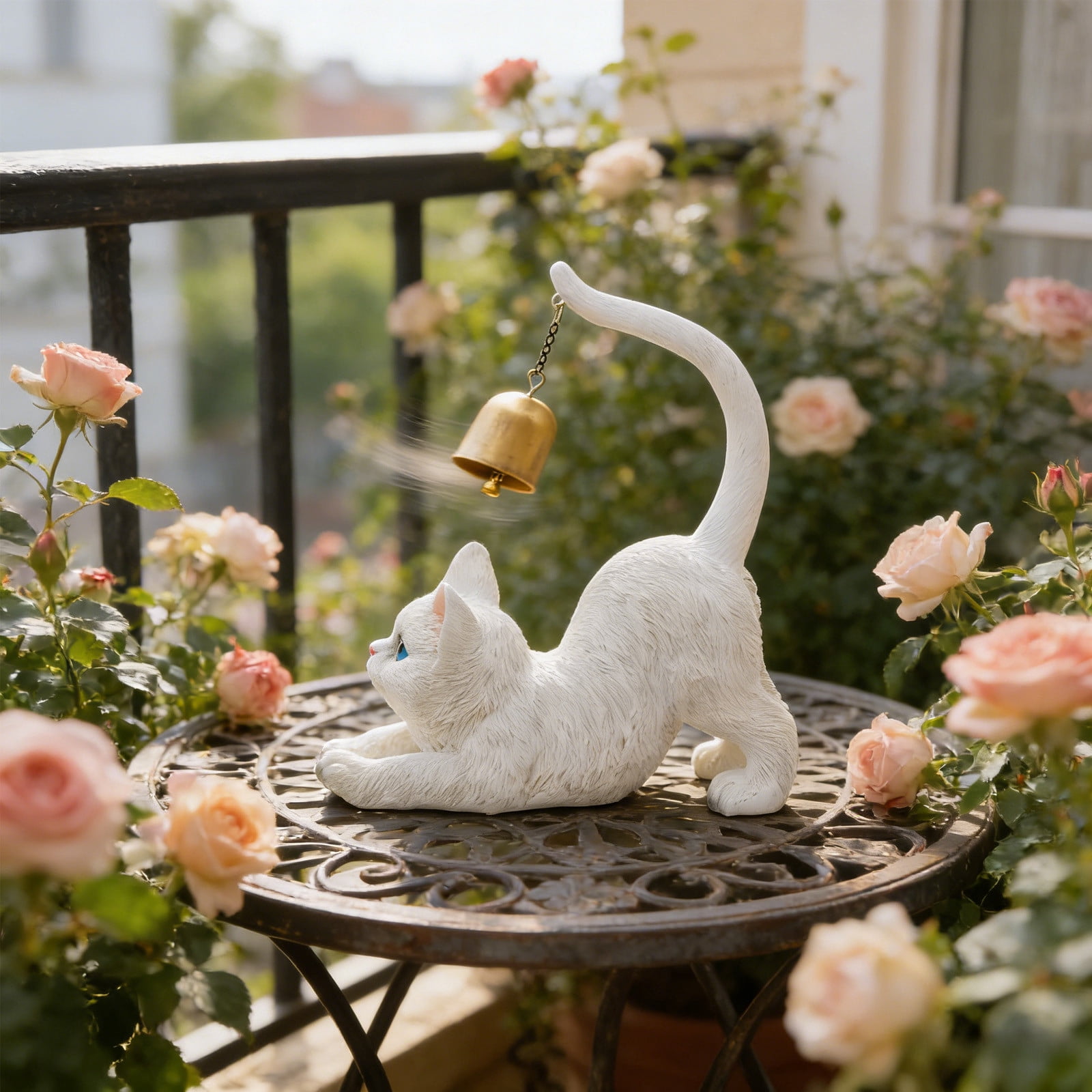 Lifelike Cat Sculpture Garden Statue – Premium Resin Home Decor Ornament – Feline Figurine for Indoor Shelf & Outdoor Patio,White