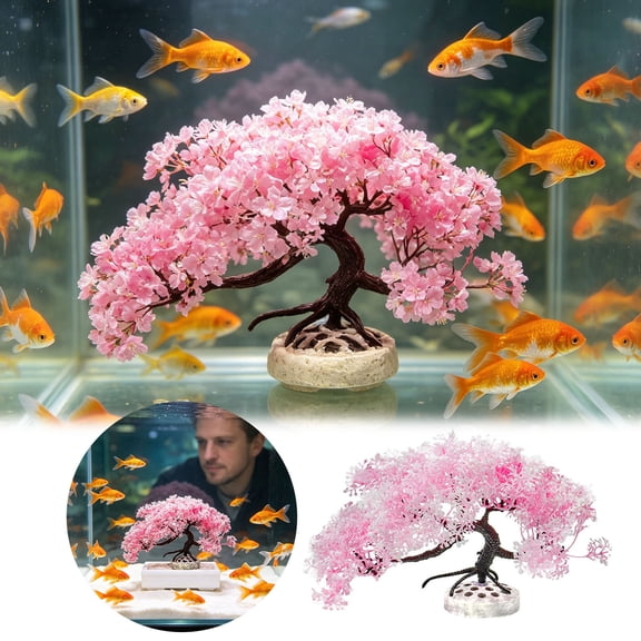 Lifelike Cherry Blossom Bonsai Resin Aquarium Decor Artificial Underwater Tree Sculpture For Freshwater Goldfish Tank Landscape Habitat Layout Accessory