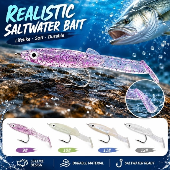 Lifelike Eel Soft Lure with T-Tail Design for Bass Trout Sea Perch – Realistic Undulating Action, Snag-Resistant Body, Versatile Freshwater & Saltwater Fishing