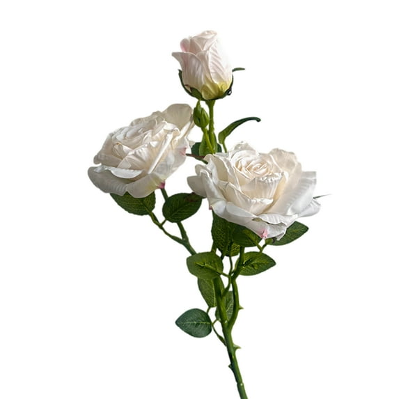 Lifelike Faux Silk Roses Flowers with Stem Artificial Rose Bouquet Vintage Fake Roses Dried Flower for Valentines Day Office Table Decor Home Garden Wedding Party Gifts Decoration 2025 1Pc(White)