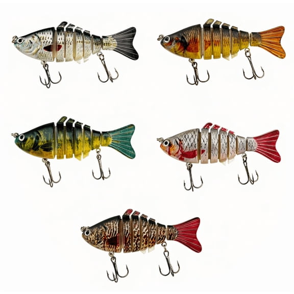 Lifelike Fishing Lures for Bass, Trout, Walleye, Predator Fish - Realistic Multi Jointed Fish Popper Swimbaits - Spinnerbaits Lure Fishing Tackle Kits - Freshwater and Saltwater Crankbaits - 5Pack