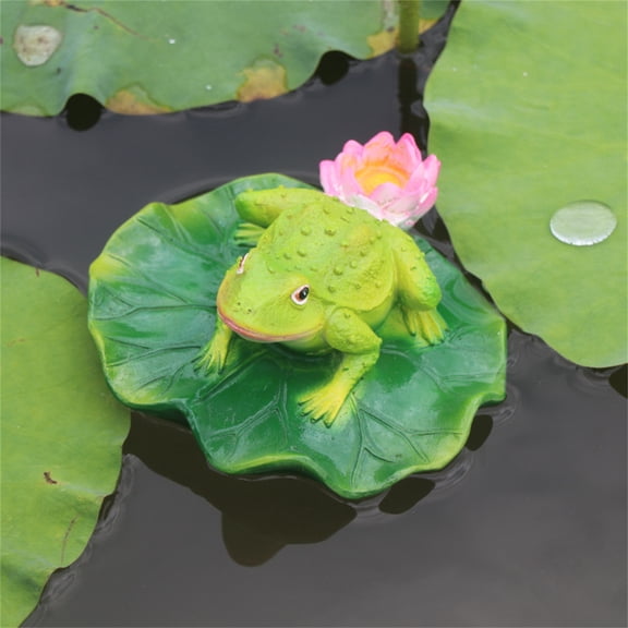 Lifelike Floating Frog Garden Statue,Pool Fountain Pond Frogs Figurines Statue,Water Landscape Floating Lotus Leaf with Frog Ornament for Swimming Pool,Garden Outdoor,Koi Pools