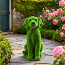Lifelike Flocked Dog Resin Sculpture - Garden Entrance Decor, Cute Animal Statue for Yard & Patio, Durable Resin Craft for Outdoor Home Decoration, Green, 7.09*9.06*13.78in