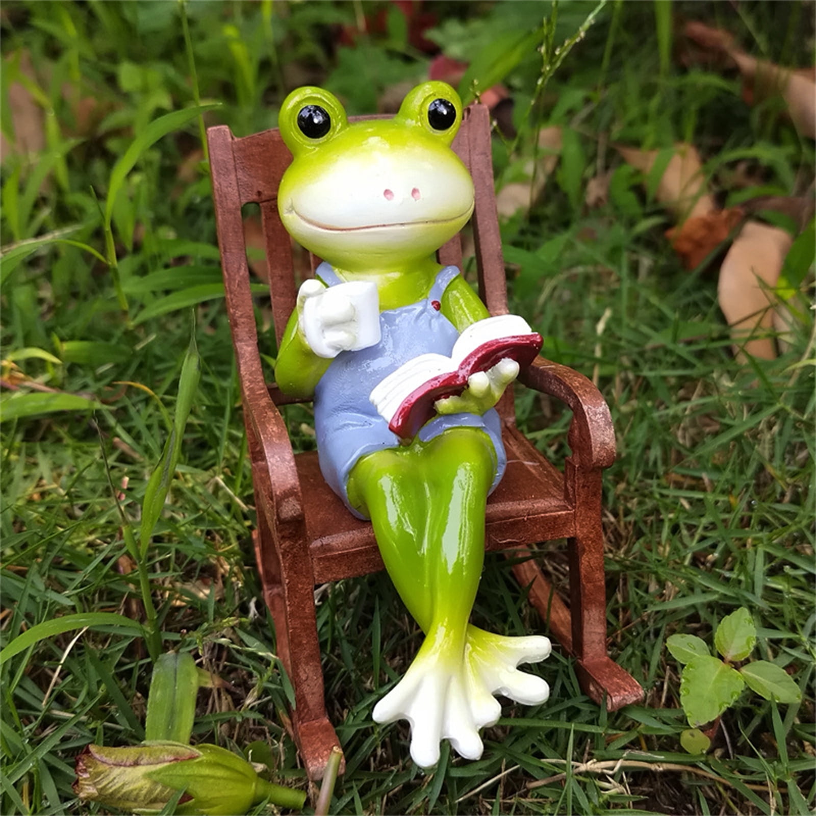 Lifelike Frog Garden Statue,Funny Reading Frog on Rocking Chair Figurines Statue,Outdoor Decorative Animals Figurine for Home Garden Yard Patio Lawn,Realistic Frogs Sculpture Art
