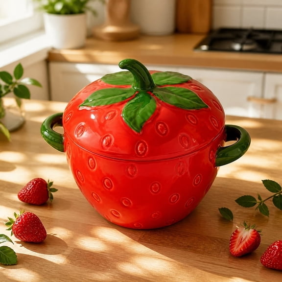 Lifelike Fruit Bowl - Realistic Ceramic Decorative Serving Bowl, Stunning Conversation Piece Kitchen Counter Home Decor, Red, JASKFLY