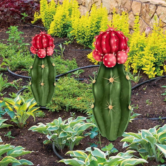 Lifelike Green Cactus Plants for Outdoor Garden Decoration | Artificial Plastic with Ground Spike | Easy Insertion & Waterproof Design | 1-Pack