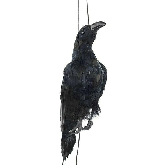 Lifelike Hanging Dead Crow Decoy Lifesize Extra Large Black Feathered Garden Statue Realistic Scarecrow Outdoor Decoration